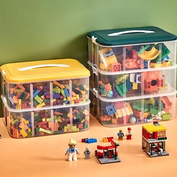 1/2-Слойный Ящик Для Хранения Строительных Блоков Lego-Совместимый Контейнер Для Хранения Всякой Всячины с Ручкой Пластиковый Сетчатый Органайзер Для Игрушек