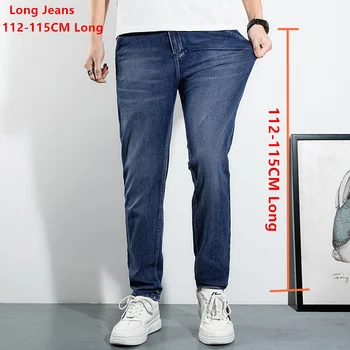 Летние джинсы Для высоких мужчин, тонкие, удлиненные, 115 см, модные Прямые синие Черные джинсовые брюки для мальчиков, облегающие мужские ковбойские брюки