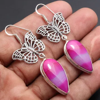 Очаровательные Элегантные серьги-бабочки с розовыми драгоценными камнями, ювелирный подарок для нее, серьги с серебряным покрытием