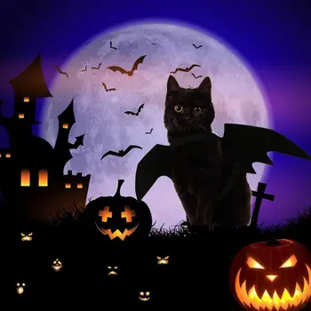 Одежда для кошек, костюм на Хэллоуин, одежда для косплея, Крылья летучей мыши с колокольчиком, шлейка для домашних животных, товары для вечеринки в честь Хэллоуина, Одежда для кошек и собак