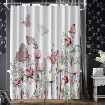 Тканевые занавески для душа в винтажном стиле с бабочками и цветами для ванной, листьями, ботаническими весенними пейзажами, занавесками для ванной