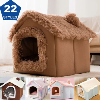 Складная кровать для сна в кошачьем домике, теплая пещера, собачий питомник, Съемная подушка, пещера, мягкие моющиеся домики, диван для кошек, гнездо для котят и щенков