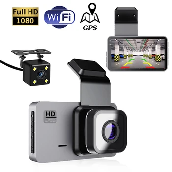 Видеорегистратор Камера переднего и заднего вида WiFi GPS Автомобильный видеорегистратор Видеорегистратор Черный ящик автомобиля FULL HD 1080P Регистратор водителя ночного видения