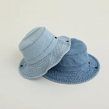 Детская рыбацкая шляпа для детей 3-8 лет, весенне-осенняя выстиранная мягкая джинсовая кепка с козырьком для мальчиков и девочек, панама для улицы