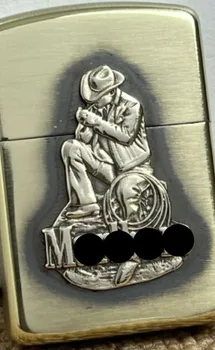 Керосиновая зажигалка с латунной наклейкой MBO Cowboy в стиле NTL 5 черненая