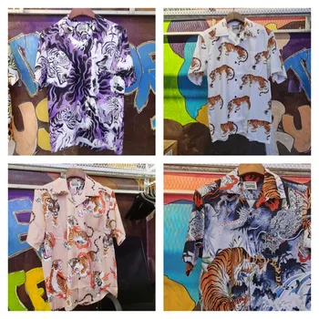 Свободная повседневная рубашка с рисунком серии Tiger Мужская Женская летняя высококачественная короткая рубашка Hawaii Beach Wacko Maria