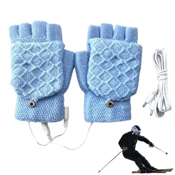 Перчатки с электрическим подогревом от USB, теплые перчатки с подогревом для рук, ветрозащитные вязаные варежки для катания на лыжах на открытом воздухе, езды на велосипеде с двусторонним подогревом