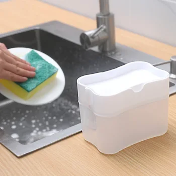 Дозатор жидкости для чистки кухни Ручной Нажимной Ящик Контейнер для мыла для посуды с держателем губки Инструменты для хранения жидкости для мытья посуды