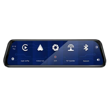 Автомобильный Видеоплеер, Установленный в Зеркале заднего Вида, 9,66-Дюймовый Видеорегистратор Для Вождения, Беспроводная камера заднего вида Ultra HD Carplay Android Auto Front Rear