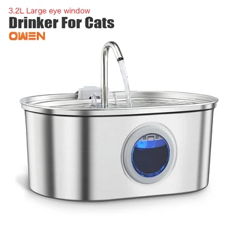 Автоматический фонтанчик для кошек объемом 3,2 л из нержавеющей стали с окошком для уровня воды, фонтан для домашних животных, Дозатор воды для собак, Кормушка для кошек