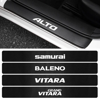 4ШТ Для Suzuki Grand Vitara Samurai Baleno SX4 Swift Jimny IGNIS ALTO Протектор Порога Автомобиля Наклейки Из Углеродного Волокна Декор Наклейка