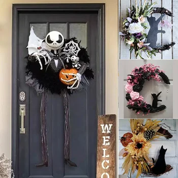 Хэллоуин Страшная тыквенная гирлянда, висящая на двери, праздничная вечеринка, скелет ужасов, декоративный реквизит для домашнего декора сада