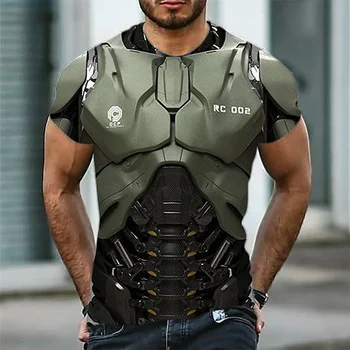 Мужская футболка оверсайз 3d Armor Fashion с коротким рукавом и металлическим принтом, повседневная уличная свободная дышащая мужская футболка 6xl.