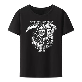 Хлопковая футболка Grim Reapers, Открытая для бизнеса, 24 часа, Топ в стиле Y2k, Мужские футболки, Дышащие Графические футболки, Крутые винтажные Кошульки