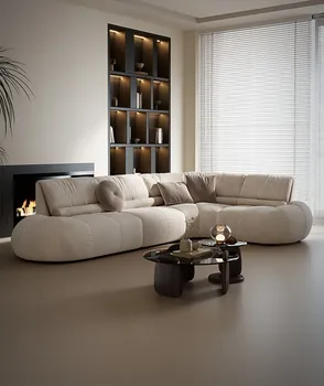 Сочетание диванов из ткани светло-французского кремового цвета для гостиной, дизайнерский плюшевый бархатный диван с прямым углом наклона, бархатный диван
