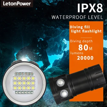 Профессиональная подводная 27 светодиодная лампа для фотосъемки Highlight Lamp 20000 люмен Фонарик для дайвинга 100 м Водонепроницаемая видеокамера факел
