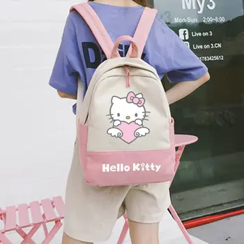 Sanrio Корейский Стиль Kitty Cat High School Harajuku Ins Универсальная Школьная Сумка Студенческий Женский Модный Рюкзак Холщовый Рюкзак