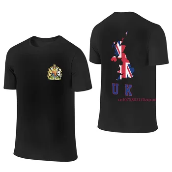 100% Хлопок Юнион Джек Великобритания Великобритания Британский флаг Карта Эмблема Футболка с двойным принтом Мужская Женская летняя футболка