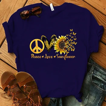 Футболка с принтом Подсолнуха Peace Love Унисекс, Крутая Летняя повседневная футболка