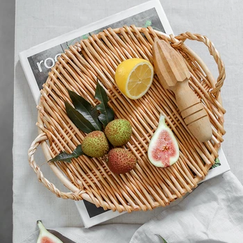 Креативные лотки для хранения из плетеного ротанга, многофункциональная бинауральная тарелка для фруктов, Экологически Чистые десерты / хлебницы