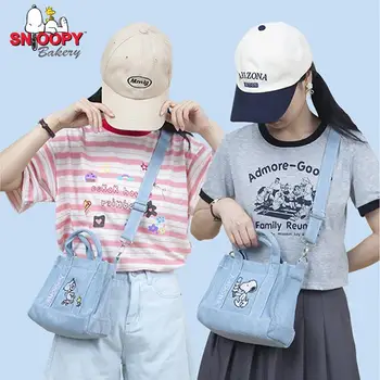 Симпатичная джинсовая сумка из аниме Kawaii Snoopy, универсальная Регулируемая сумка через плечо, модная сумка Большой емкости, сумка-тоут