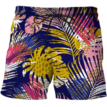 Летний Гавайский купальник, плавки, Шорты Cool Ice, Рисование листьев, Графические пляжные шорты, Брюки, мужские шорты для доски для серфинга с 3D-печатью
