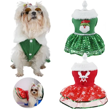 Рождественская одежда для домашних собак, платье для маленьких собак, платье для косплея, платье для кошек, нарядное платье для щенков, юбка с бантом Санта-Клауса, костюм для собак
