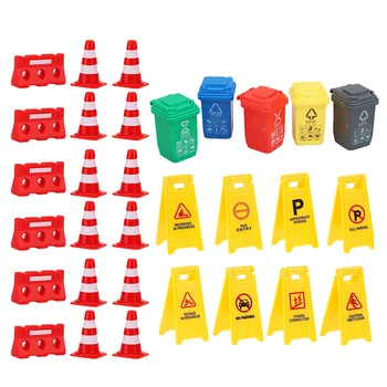 Транспортная игрушечная модель, имитирующая уличные знаки, Мини-мусорный бак, детские дорожные игрушки, игрушка