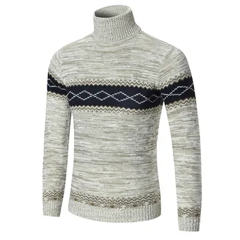 Мужские вязаные шерстяные свитера, пуловеры, топы с высоким воротником, осенне-зимняя верхняя одежда для отдыха с искусственной вышивкой