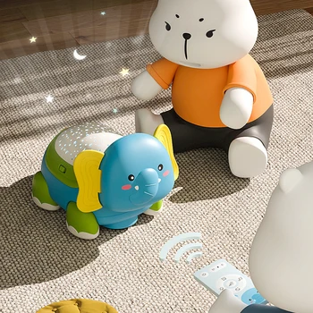 Электрический музыкальный слон со светящимися игрушками Star Projector Light Up Tummy Time Toys для детей от 3 лет