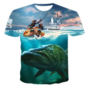 Летняя мужская рубашка для рыбалки на открытом воздухе с 3D-печатью 2023, повседневная мужская футболка с коротким рукавом