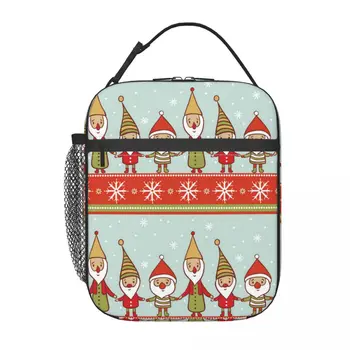 Рождественский узор с гномами, студенческая школьная сумка для ланча, Оксфордский ланчбэк для офиса, путешествий, кемпинга, термоохладитель, ланч-бокс