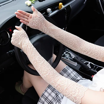 Летний Солнцезащитный крем с кружевным рукавом для женщин, модный классический чехол для рук с защитой от ультрафиолета, манжеты для рук со льдом, Перчатки для вождения без пальцев