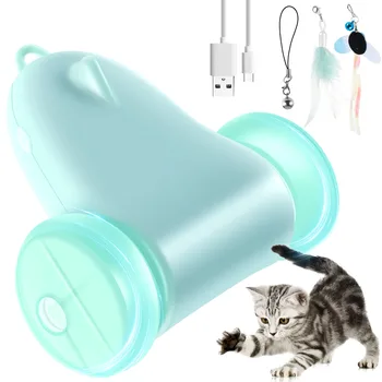 Интерактивные игрушки для кошек с красочной светодиодной подсветкой, перезаряжаемая через USB Автоматическая игрушка из кошачьих перьев с 3 Сменными подвесками, Забавная Случайная