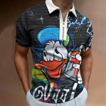 2023 Новые модные мужские футболки, Летние футболки-поло с героями мультфильмов и аниме, мужская одежда большого размера на молнии Disney Donald Duck Man