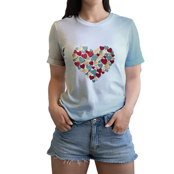 Новая летняя Женская футболка с круглым вырезом в виде Сердца, Красочные Футболки с 3D Принтом Love Graphic Для девочек, Негабаритная Одежда в стиле Хип-Хоп Y2K