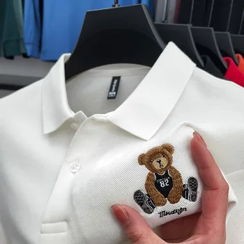 Высококлассный бренд из чистого хлопка с длинным рукавом, изысканная рубашка поло с вышивкой маленького медведя, весенне-осенняя модная мужская футболка поло