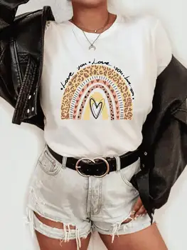 Женская одежда Летняя Женская одежда Повседневные футболки с изображением леопардовых букв в стиле 90-х с модным принтом, Футболка с коротким рукавом, Футболка
