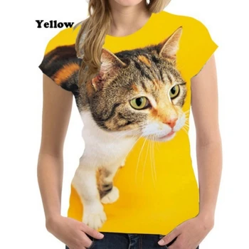 Женская модная футболка с коротким рукавом с 3D принтом милого кота, 2023 Летние повседневные футболки с круглым вырезом, женские уличные топы S-3XL