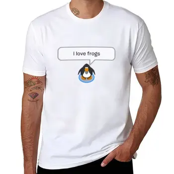 Новая футболка с надписью club penguin - i love frogs, быстросохнущая футболка, корейская модная мужская одежда