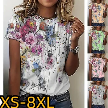Женская футболка мода Женская повседневная футболка Леди топ футболка с коротким рукавом с принтом летние V-образным вырезом с 3D рисунком рубашки
