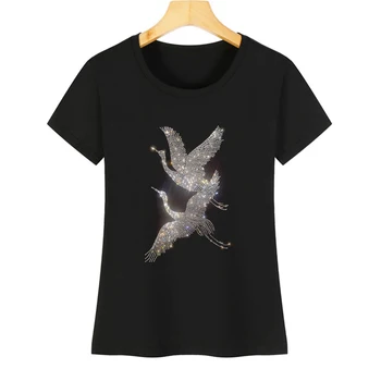 Повседневная женская футболка, летняя футболка с короткими рукавами, с рисунком бриллиантовой бижутерии, пуловер с рисунком, женские хлопчатобумажные топы