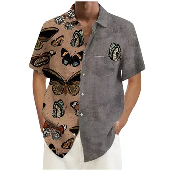 Гавайская рубашка для мужчин, мужские винтажные рубашки для боулинга на пуговицах, летняя пляжная рубашка с коротким рукавом, мужские футболки рубашка мужская