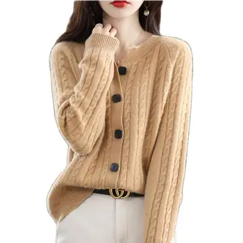 Осенне-зимний новый свитер, женский модный кардиган с круглым вырезом, универсальное пальто, свободный вязаный свитер в западном стиле, топ для женщин