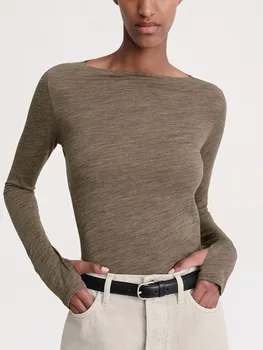 Женская приталенная футболка и топ с длинным рукавом и вырезом лодочкой, повседневная хлопковая осенняя женская футболка 2023 года