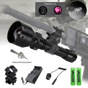 Фонарик для ночной охоты T50 IR850nm 940nm, 1 режимный оптический прицел, тактический фонарь, перезаряжаемый через USB, лампа для крепления оружия с инфракрасным излучением