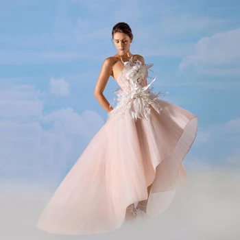 Красивые Румяно-розовые Тюлевые платья для выпускного вечера с 3D цветами, Корсет без бретелек, Длинная Свадебная пачка, Тюлевые платья, Макси-платье с цветочным рисунком