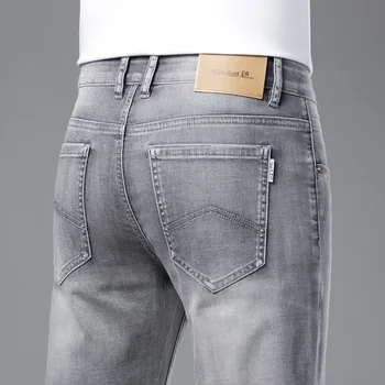 Мужские повседневные джинсовые брюки, весенне-летние Тонкие светло-серые прямые облегающие мужские брюки большого размера, простые универсальные повседневные брюки