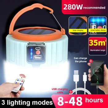 Солнечный светодиодный фонарь для кемпинга мощностью 280 Вт, USB-перезаряжаемая лампа для наружной палатки, портативные фонари, аварийные огни для барбекю, пешие прогулки
