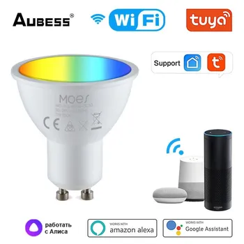Aubess Tuya GU10 WiFi Smart Light Светодиодные Лампы RGBCW 4,9 Вт С Регулируемой Яркостью Smart Life Remote Contro Работает С Alexa Google Home